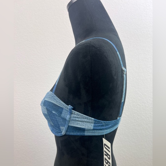 Out From Under by Urban Outfitters Patchwork Denim Bikini Swimwear Top Size M - Picture 3 of 9